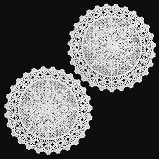Matwsec 2PCS Vintage Crochet Doilies 10 Inch White - Lace Table Doilies, Round Coasters, Handmade Placemats for Kitchen Dining Weddings