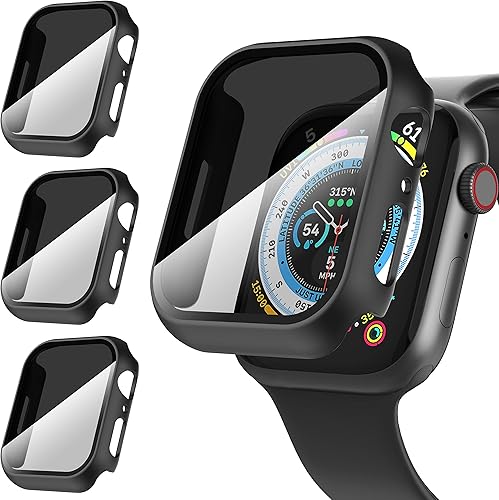 Suoman - Juego de 3 fundas para Apple Watch de 44 mm con protector de pantalla de privacidad, anti-mirones Funda de cristal templado ultra delgada