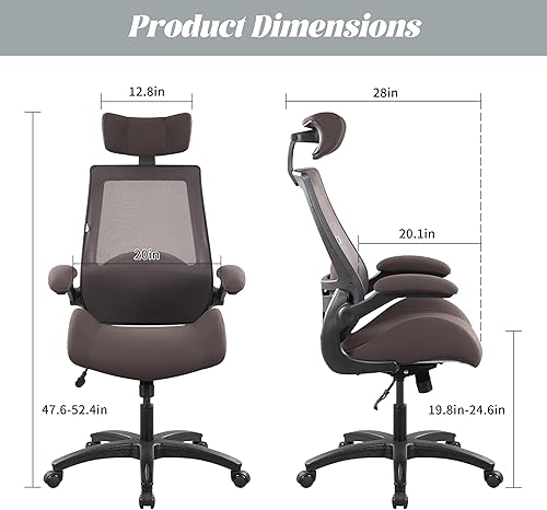 Miniatura 3 de BOLISS Silla de oficina ergonómica de malla de 400 libras, silla de escritorio con respaldo alto, reposacabezas ajustable con brazos abatibles,