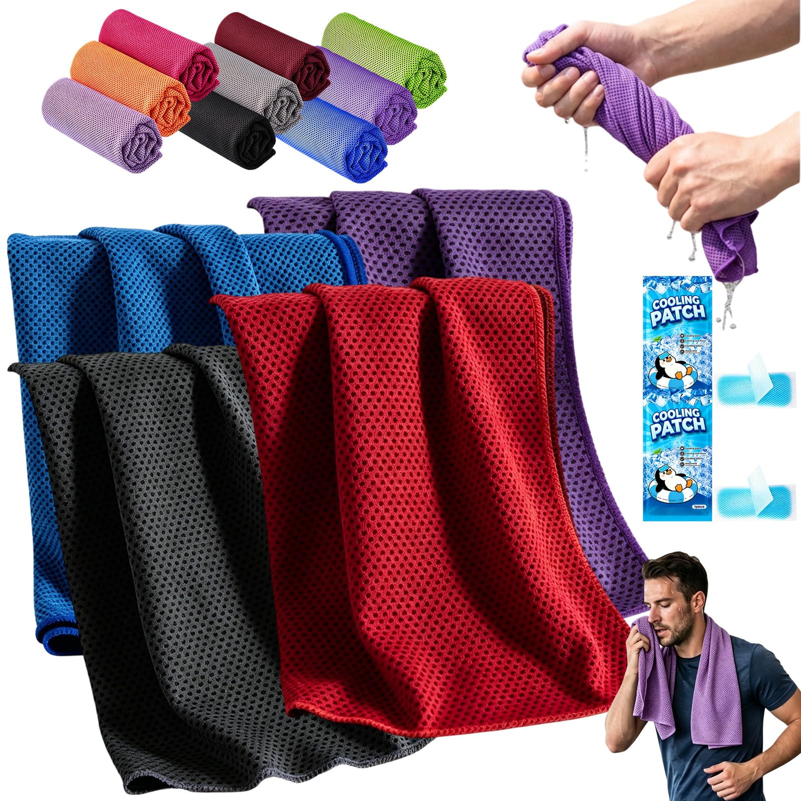 Dawhare Cold Sweat Towel You Can Use Anywhere, 100x30cm Ice Towel with Storage Bottle Sweat, Microfiber Cool Ice, for Gym, Yoga, Golf, Running, Camping & Hot Weather (4-D,30x100cm)