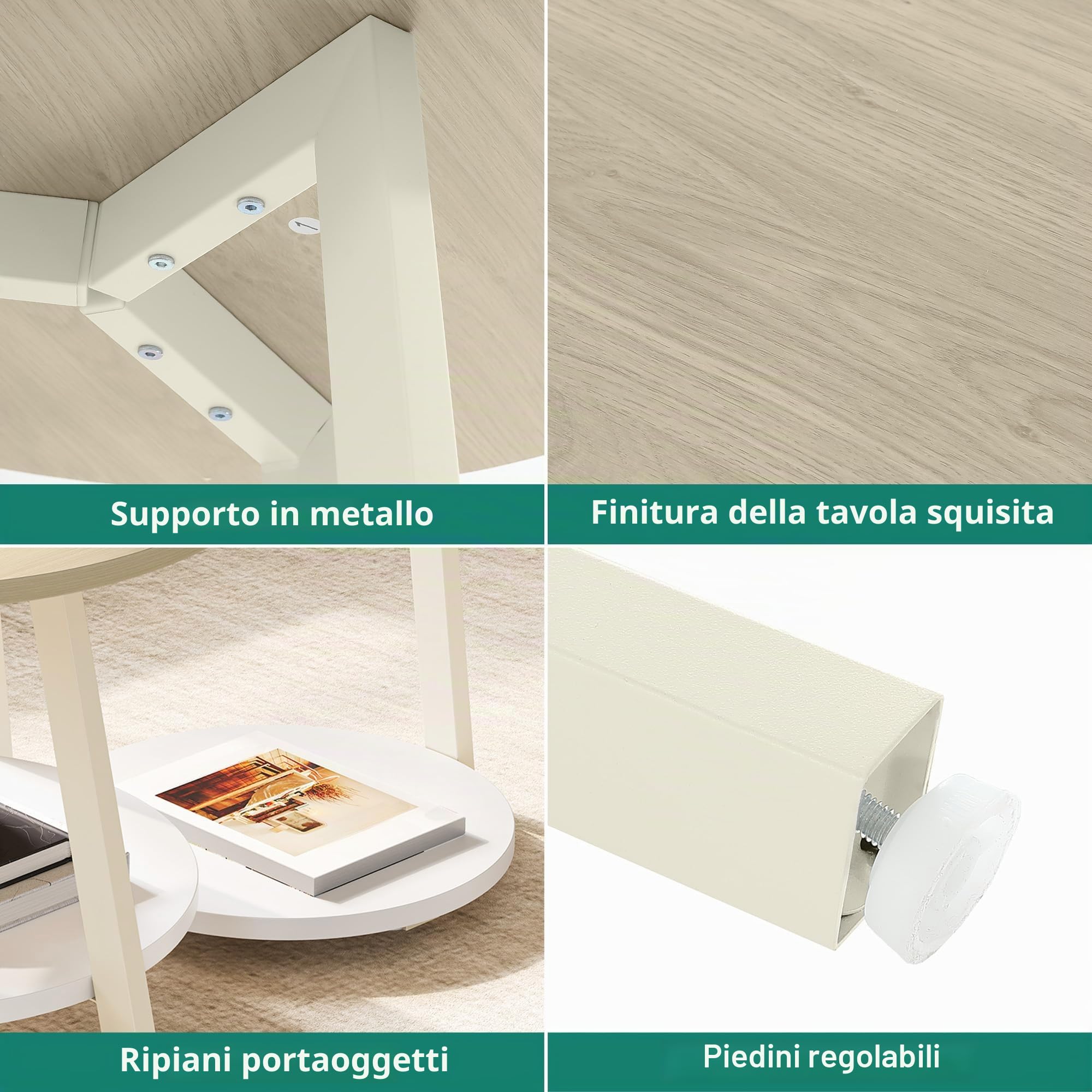 YITAHOME Set di 2 Tavolini da Salotto, Tavolini Gigognes con Tavolino Ausiliario a Forma di C, Tavolino da Divano con Spazio Contenitore per Soggiorno, Camera da Letto, Quercia Bianca