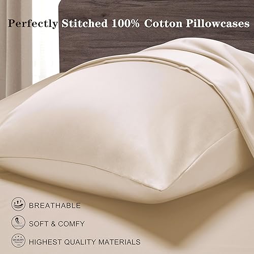 Miniatura 5 de Juego de 2 fundas de almohada de algodón tamaño King de 800 hilos, 100% algodón egipcio, fundas de almohada naturales, suaves y transpirables con