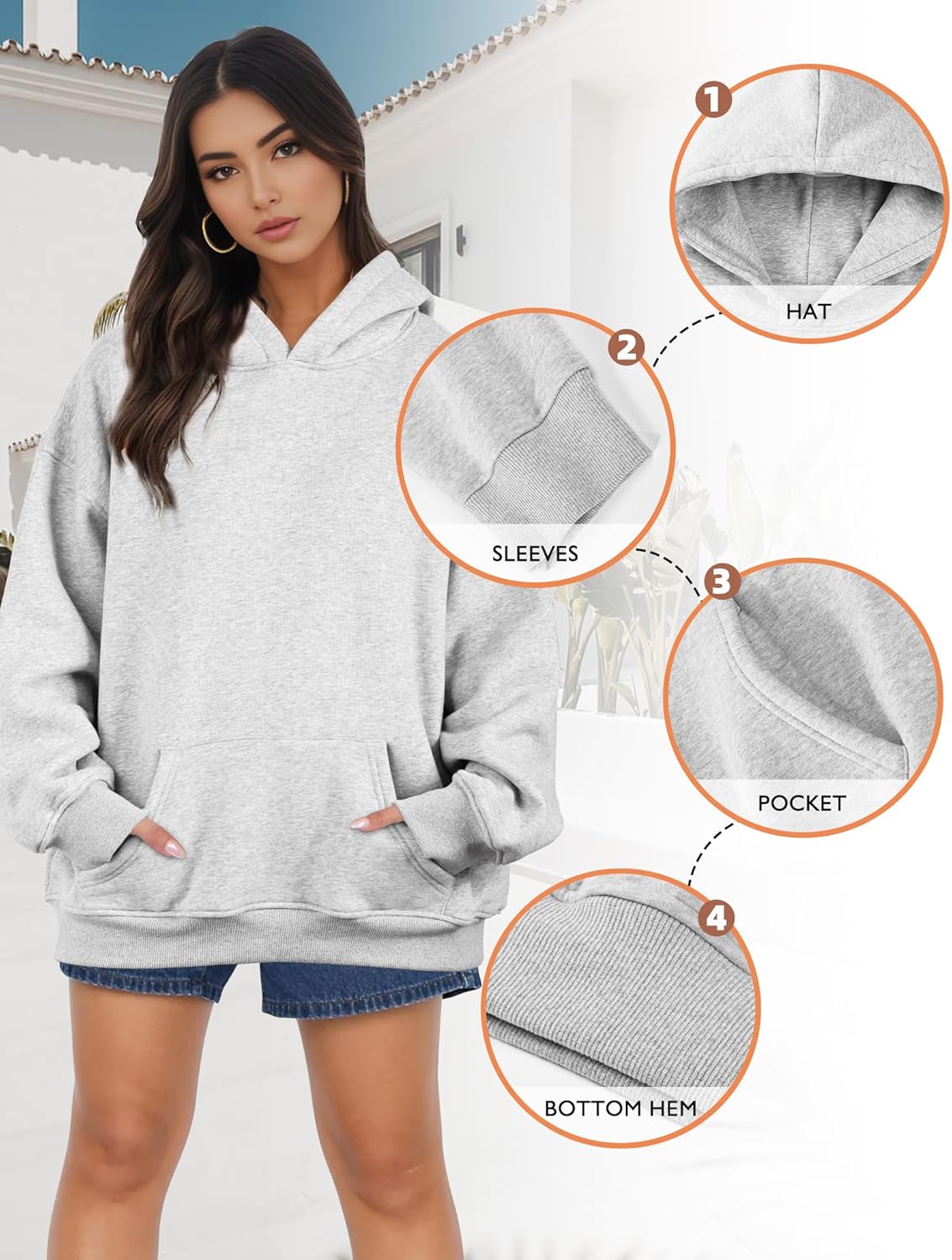 Oversized Hoodies for Women, Long Sleeve Fleece Womens Sweatshirt with Pocket Pullover Fall Outfits Winter Clothes, X-Large, Grey - Image 4