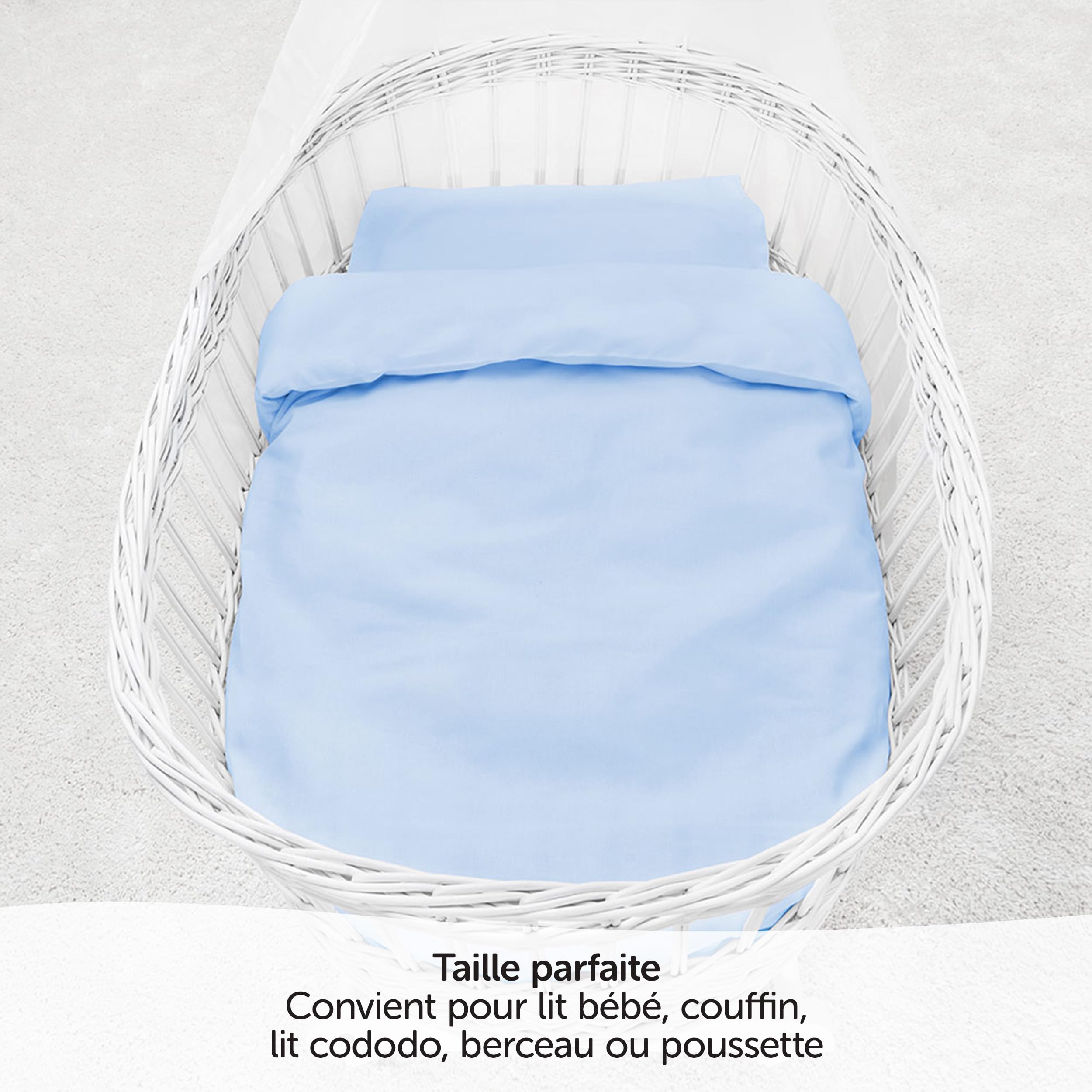 Makian Parure de Lit Bébé 80x80 cm / 35x40 cm | Lot 2 pièces Housse de Couette Enfant et Taie d’Oreiller en 100% Coton | pour Berceau, Nacelle, Couffin - Bleu
