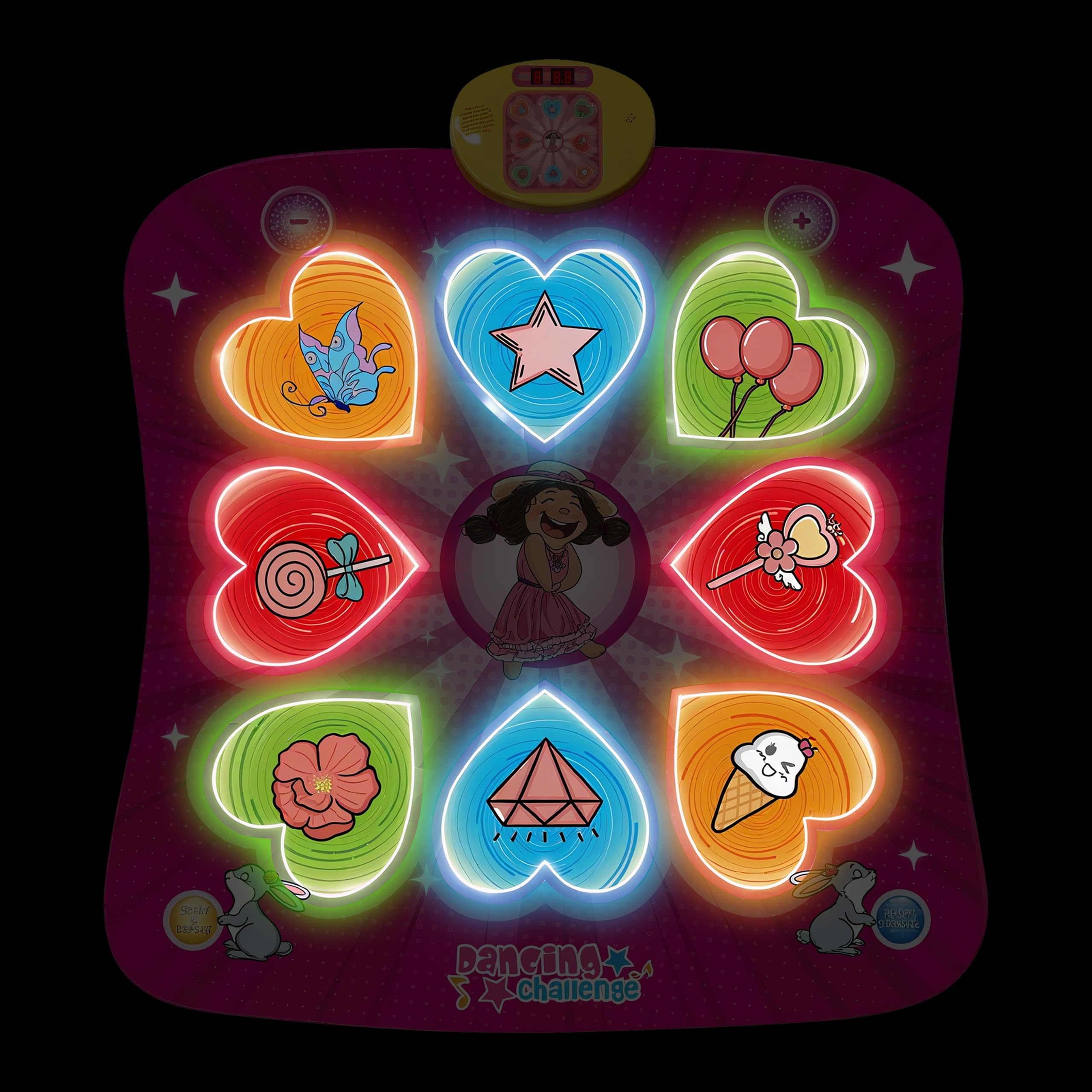 Tapete de baile para niños y niñas de más de 3 años, tapete de juego de baile de regalo para niños, almohadilla de baile con luz LED, volumen ajustable, música integrada, 3 niveles de desafío 9
