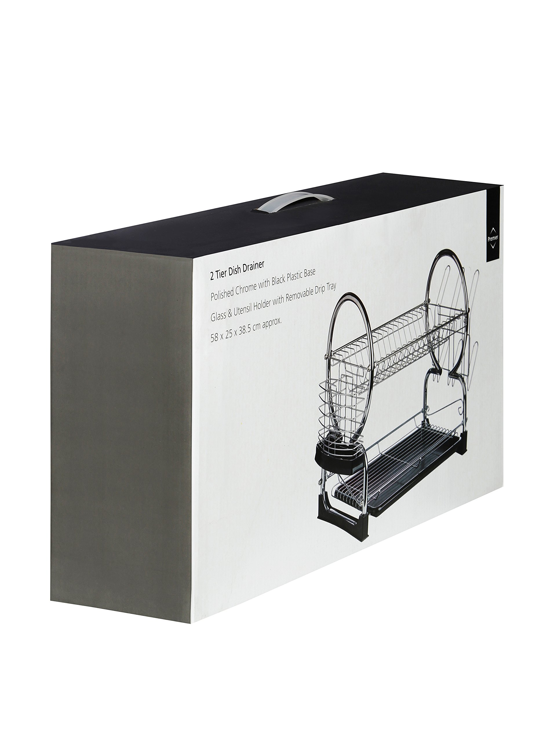 Premier Housewares - Escurridor de Platos de 2 Pisos (con Bandeja extraíble Color Negro), Cromado
