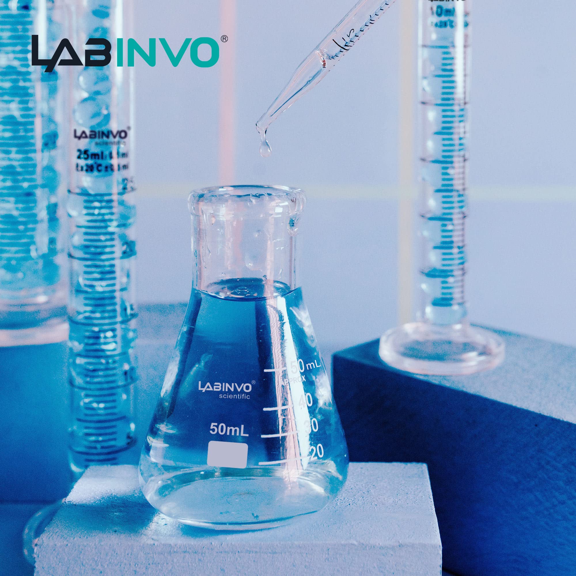 Bocca stretta graduata vetro Erlenmeyer Flask, con marcatura macchia, 6pcs di Vol.500ml, 3.3 vetro borosilicato, IN-EFN500