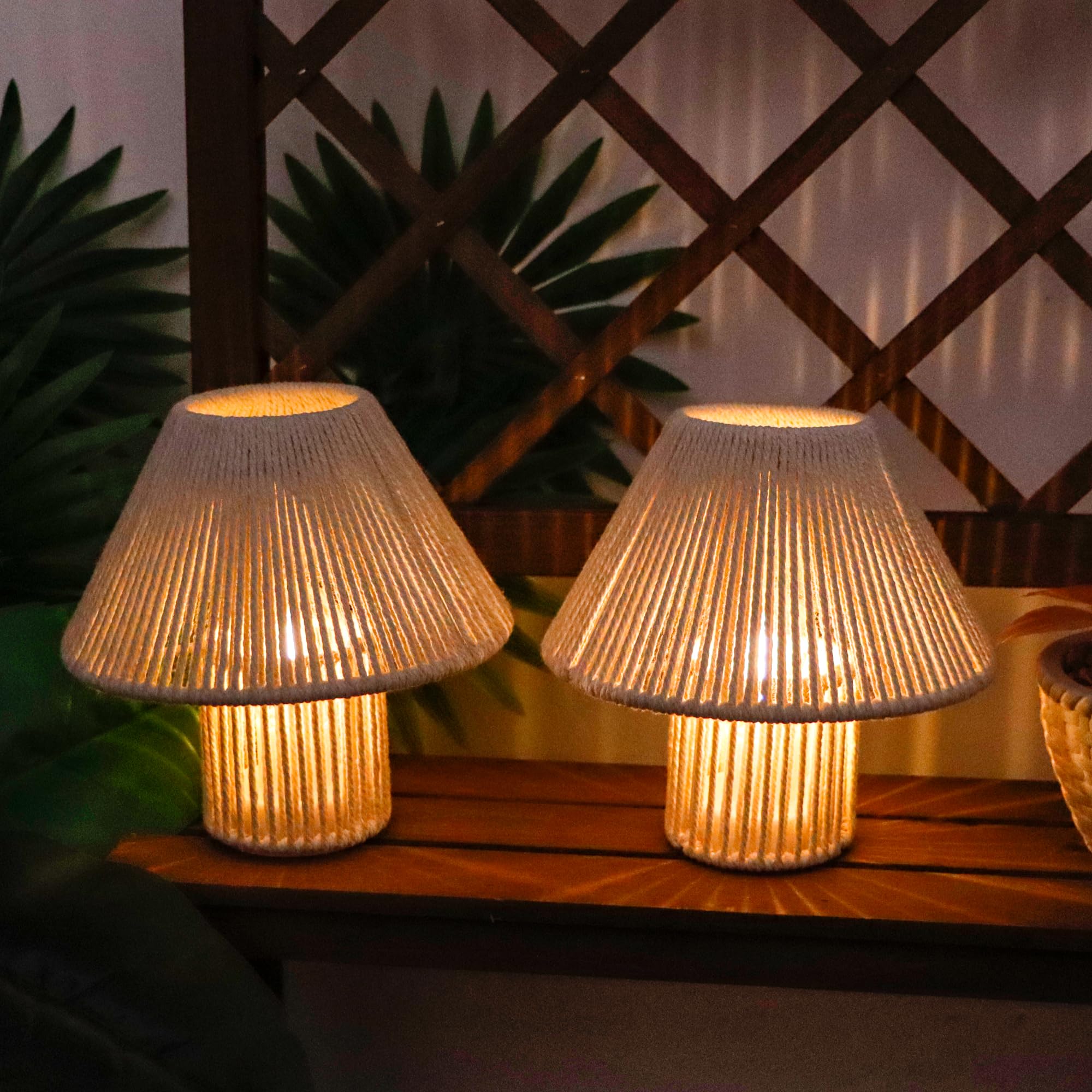 TRIROCKS Geflochtene Baumwollschnur LED Tischlampe ohne Kabel 2er Set, 18 cm hoch, batteriebetriebene Schreibtischlampe, Boho-Nachttischlampen für Wohnzimmer, Schlafzimmer, Hochzeiten, Patio