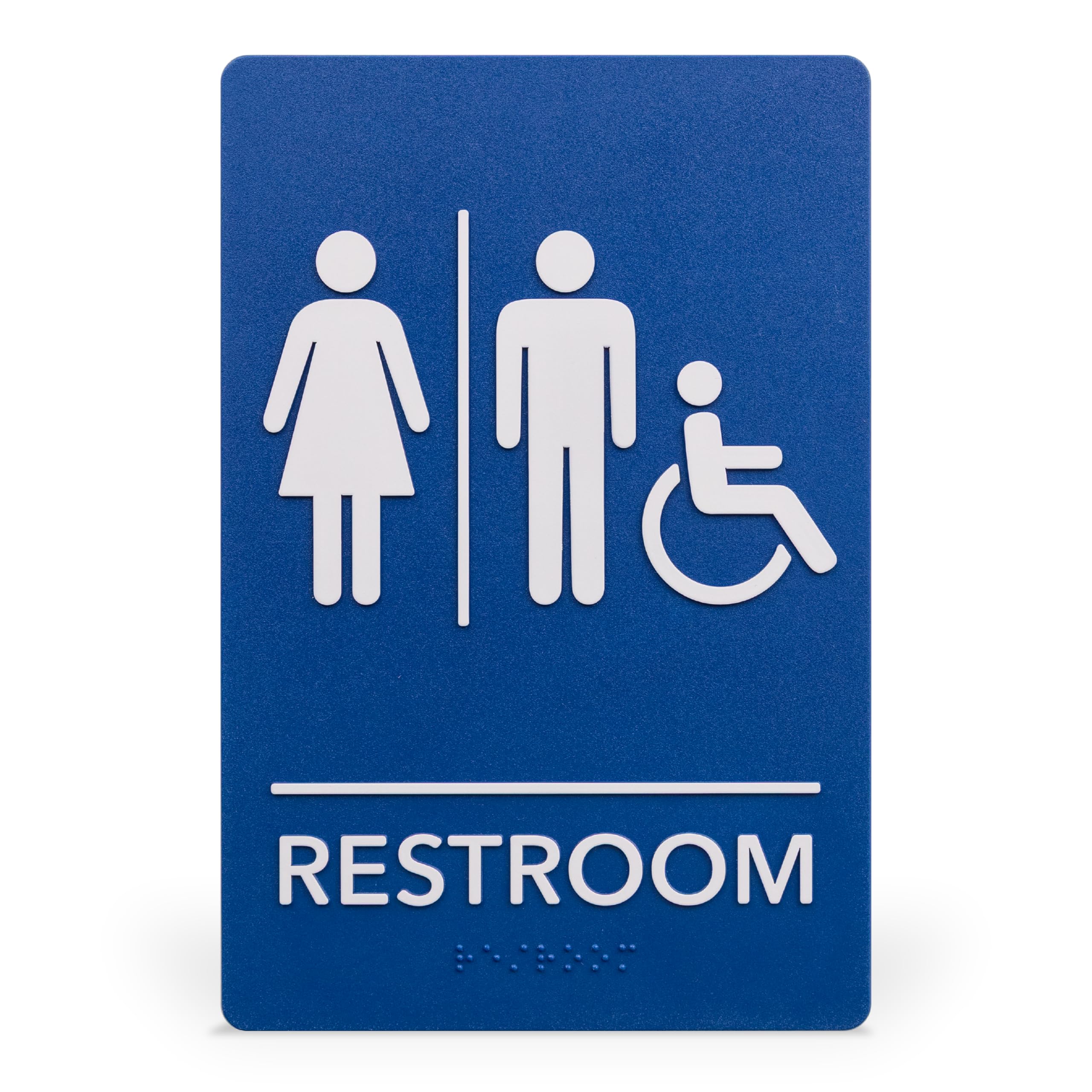 ExcelMark 6"x 9"Blue ADA Bathroom Sign with Double Sided Tape (Unisex Handicap)