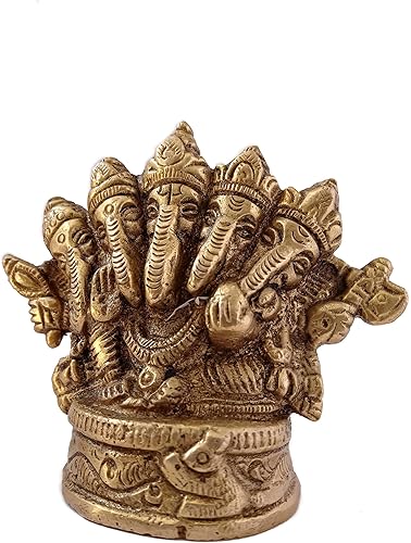 Miniatura 8 de GURU JEE™ Estatua de latón Panchmukhi Lord Ganesha Idol 5 Caras Ganesh Ji Cinco cabezas Ganpati Bappa Murti para regalos Puja Mandir Temple Showpiece
