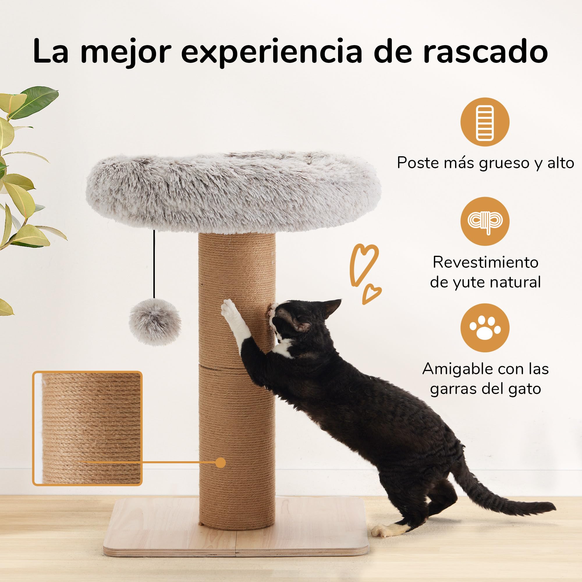 FUKUMARU Poste rascador para gatos, rascador para gatos de 30 pulgadas de alto con percha para gatos de interior, torre para gatos pequeños con cama y poste de 5.5 pulgadas de ancho, muebles de árbol
