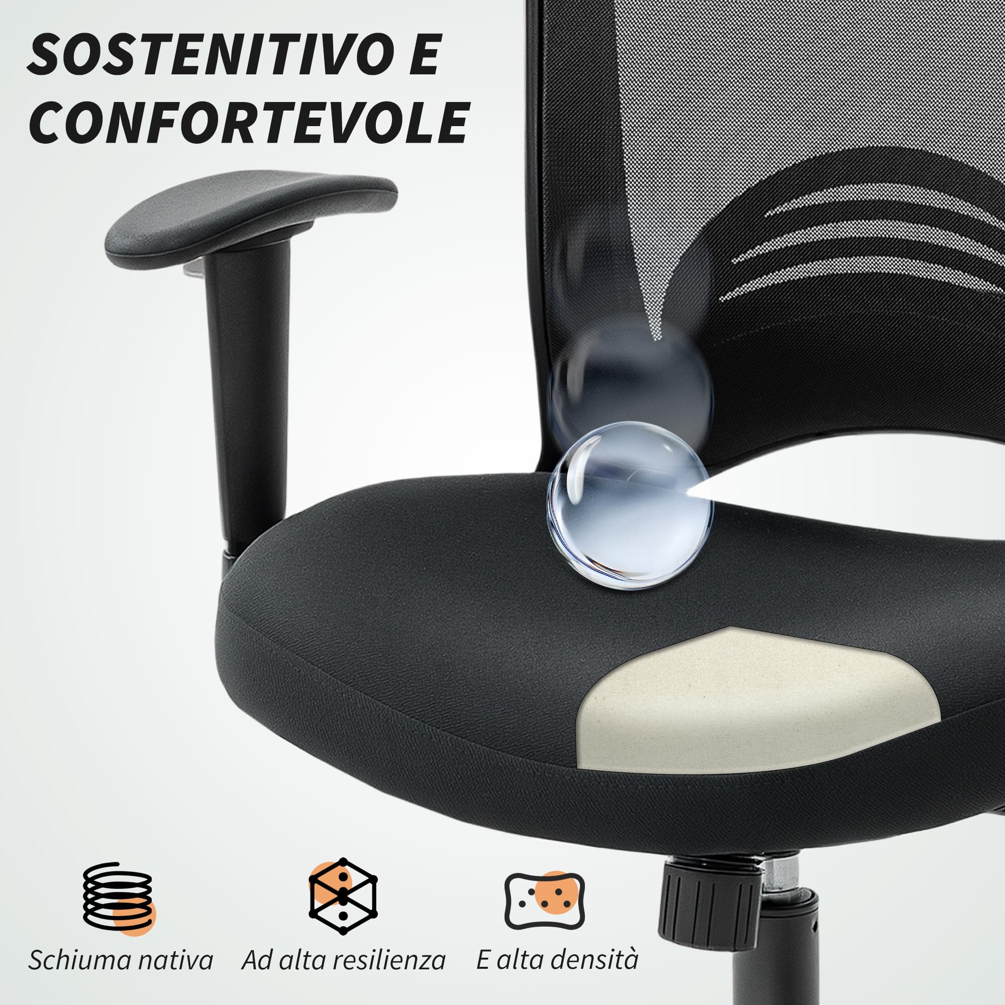 HOMCOM Sedia da Ufficio Traspirante Reclinabile Altezza Regolabile Nero | Sedia per Computer, Tessuto a Rete, Braccioli Regolabili