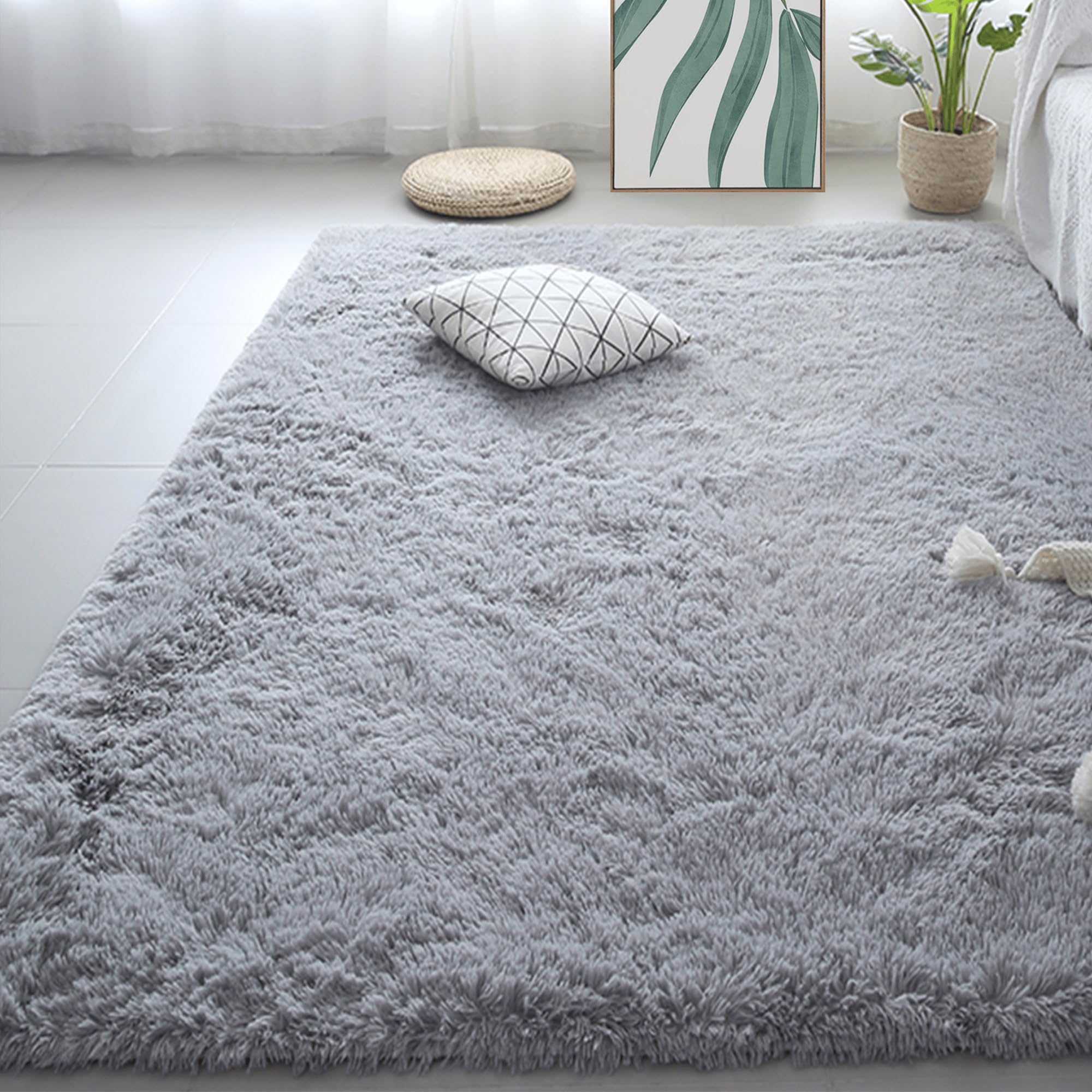 Tapis de salon moelleux lavable et antidérapant à poils longs pour un confort durable