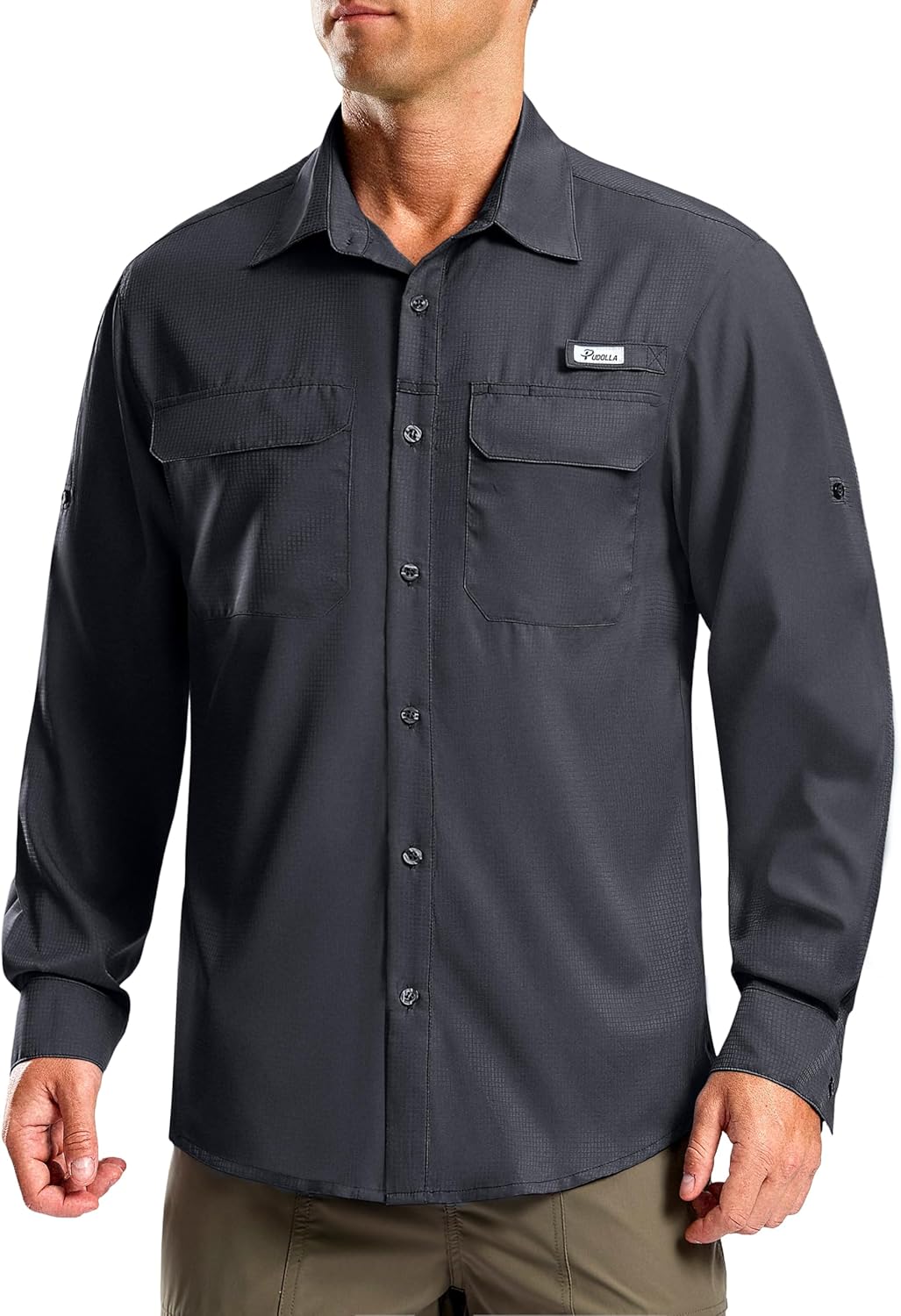 Pudolla Men's Sun Protection Fishing Shirt Lightweight Long Sleeve UPF 50+ Hiking Shirt for Men Outdoor Travel with Pockets