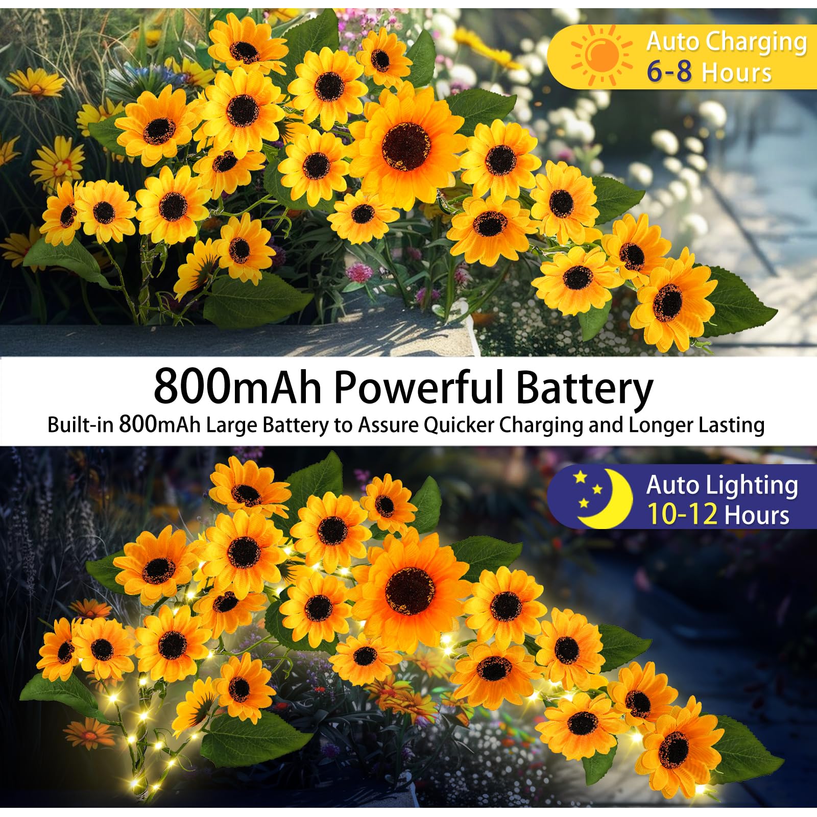 Luci solari da giardino per esterni, impermeabili, a forma di girasole, confezione da 2 luci a vite in salice con 90 LED, 23 girasole, illuminazione calda, accensione e spegnimento automatici, per