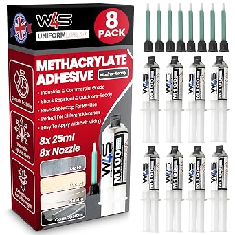 Wired4Signs Methyl Methacrylate Adhesive 8 Pack 25ml Each High Strength Metal Plastic Glue Fast Cure Heavy Duty MMA Bond for Marine Repair DIY and Construction Projects