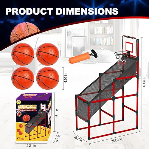 Miniatura 5 de TOY Life Juego de baloncesto arcade para niños, juego de arcade de baloncesto para interiores con baloncesto electrónico, juego de aro de baloncesto