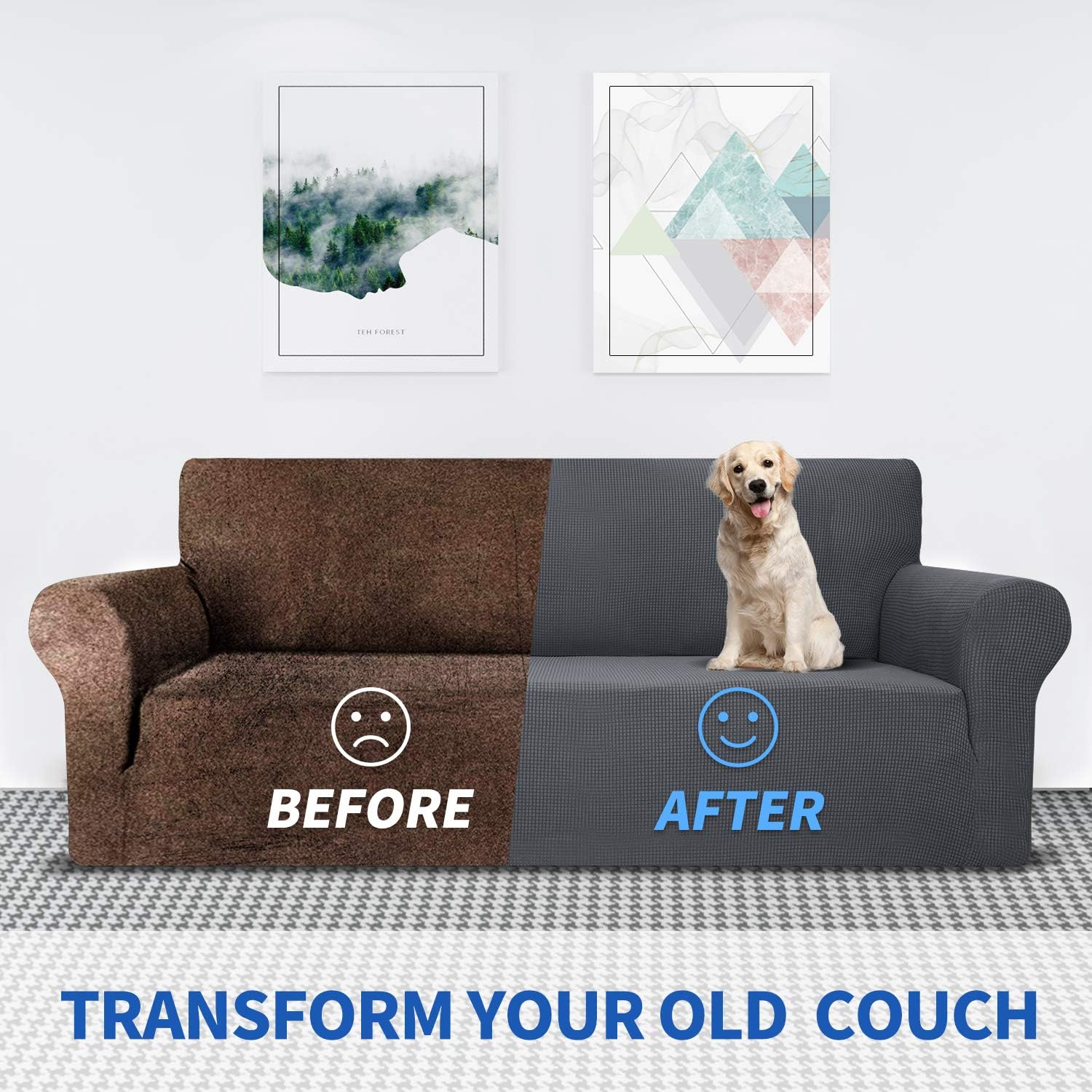 MAXIJIN 1 Piece Couch Cover + 1 Piece Loveseat Cover (Dark Gray)