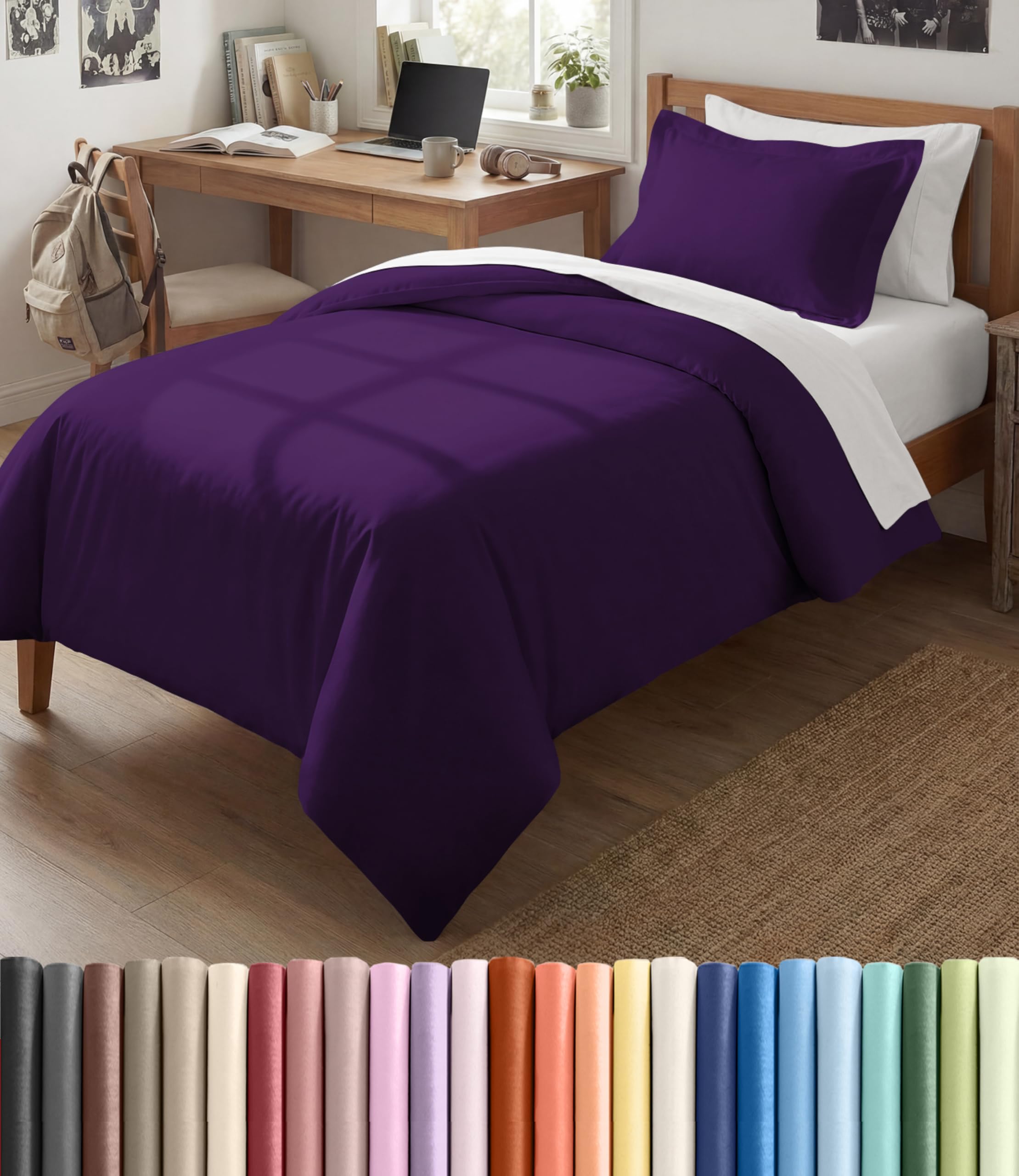 Duvet Cover Twin/Twin XL - 2 Piece Set, College Dorm Room - Purple