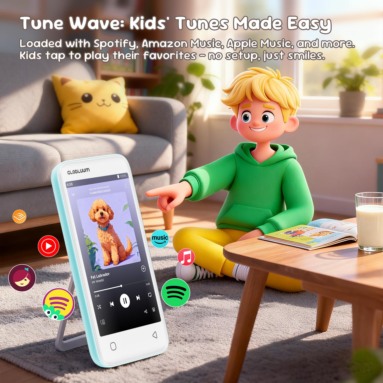 Lecteur MP3 pour enfants, contrôle parental, 16 Go, prend en charge Spotify et Audible, Bluetooth et WiFi (vert menthe)