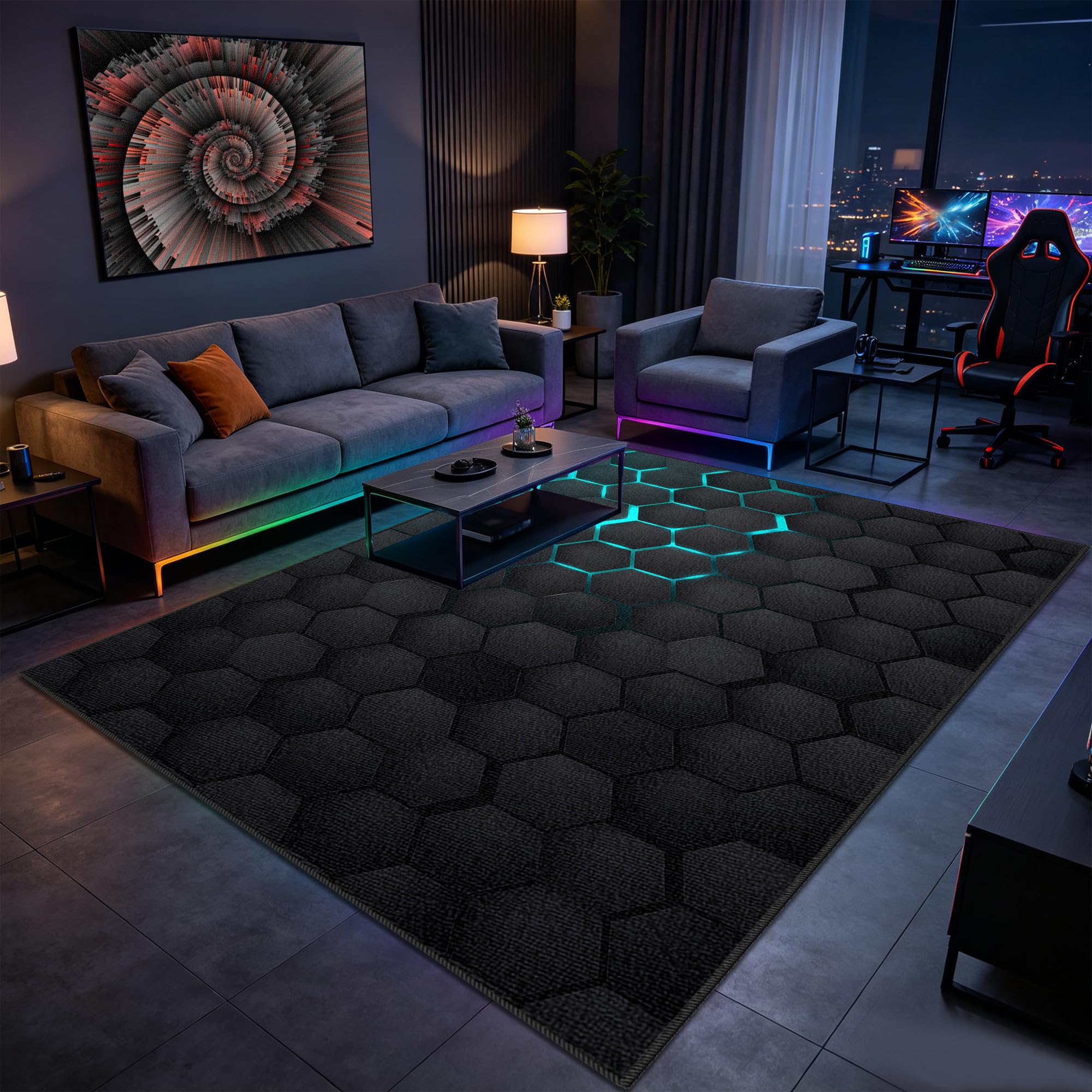 Grand tapis salon 160x230cm lavable et doux pour chambre moderne
