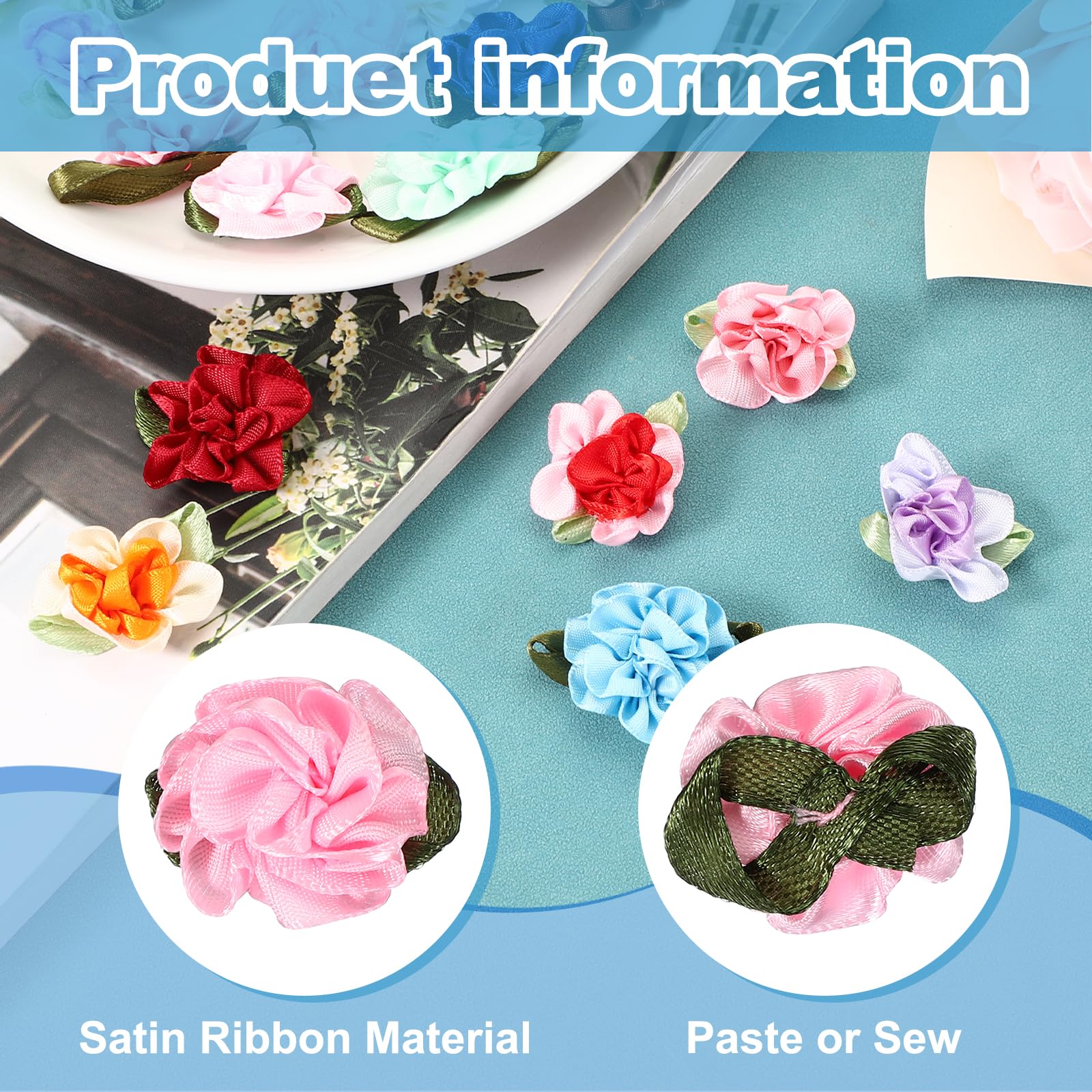 PATIKIL 1 Inch Ribbon Flowers Bows for Crafts 20 Pack Mini Satin Roses Flowers Small Fabric Flower Heads DIY Sewing Appliques for Gift Wedding Bride Ornament Pink - Image 3