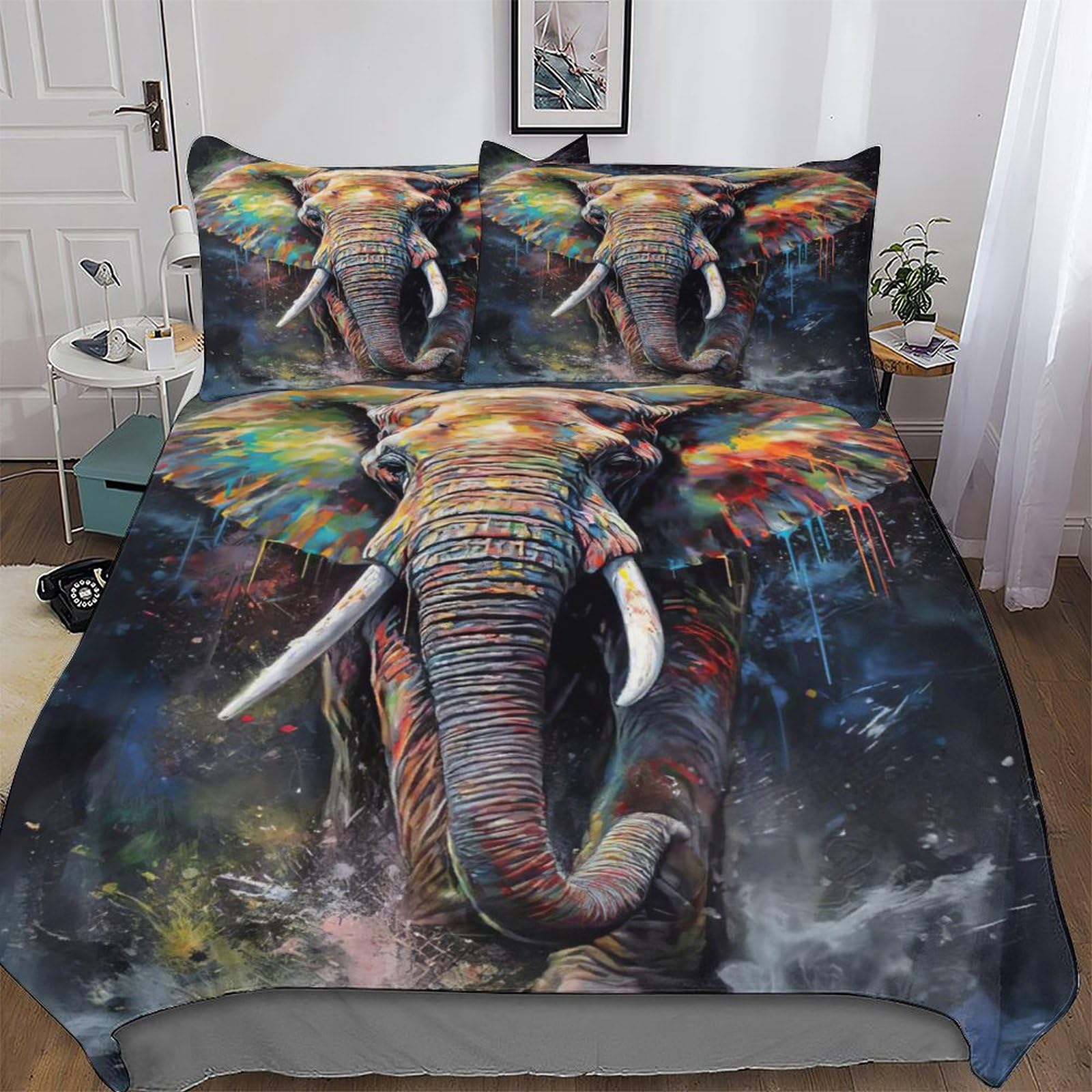 Parure de lit éléphant 220x240 cm avec housse de couette et taies d'oreiller en microfibre