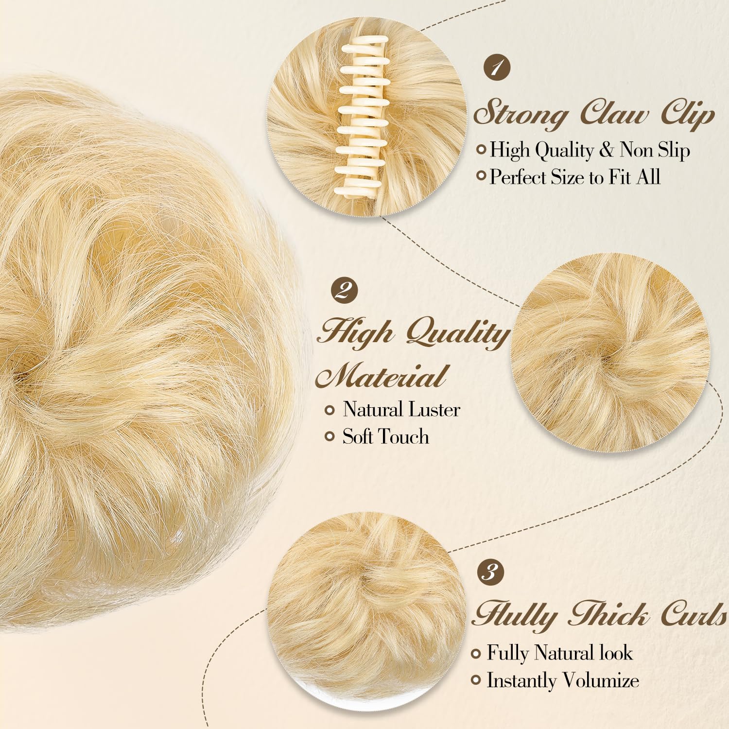 Messy Bun Hair Piece100% Real Human Hair Bun Claw Clip Hair Buns Curly Chignon Messy Hair Bun Scrunchies for Women Clip on Hair pieces for women - Image 4