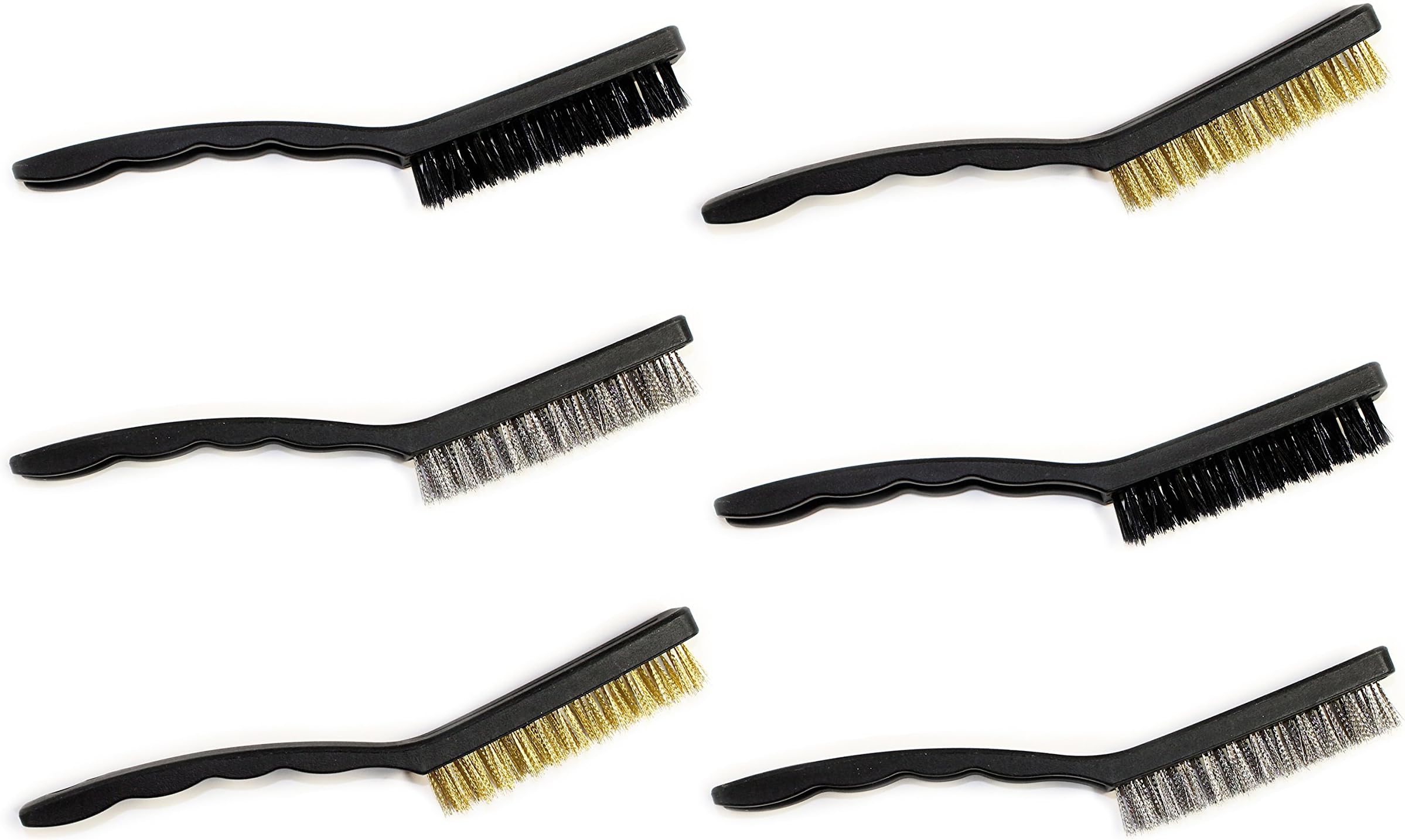 Set of 6 Mini Wire Brushes, Nylon Brush, Steel Brush and Brass Bristles Brush