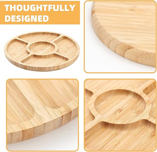 Miniatura 3 de Tabla de queso redonda, tabla de embutidos grande de 10 pulgadas, bandeja de servir queso de bambú para cena, fiesta o boda, bandeja de frutas para