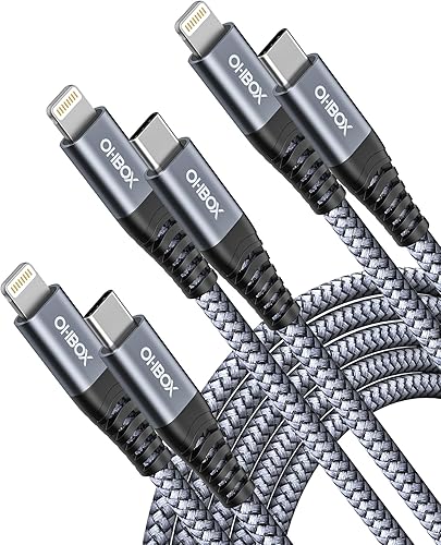 ohbox Cable USB C a Lightning 3 Pack 6FT Cable de Carga Rápida para iPhone Cable de Carga USB-C iPhone Compatible con iPhone 14 13 13 Pro Max 12 12