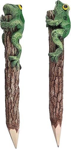 Lápiz de rana de madera tallada a mano con animales lindos anfibios, papelería creativa, lápices de madera rústica, suministros escolares y de