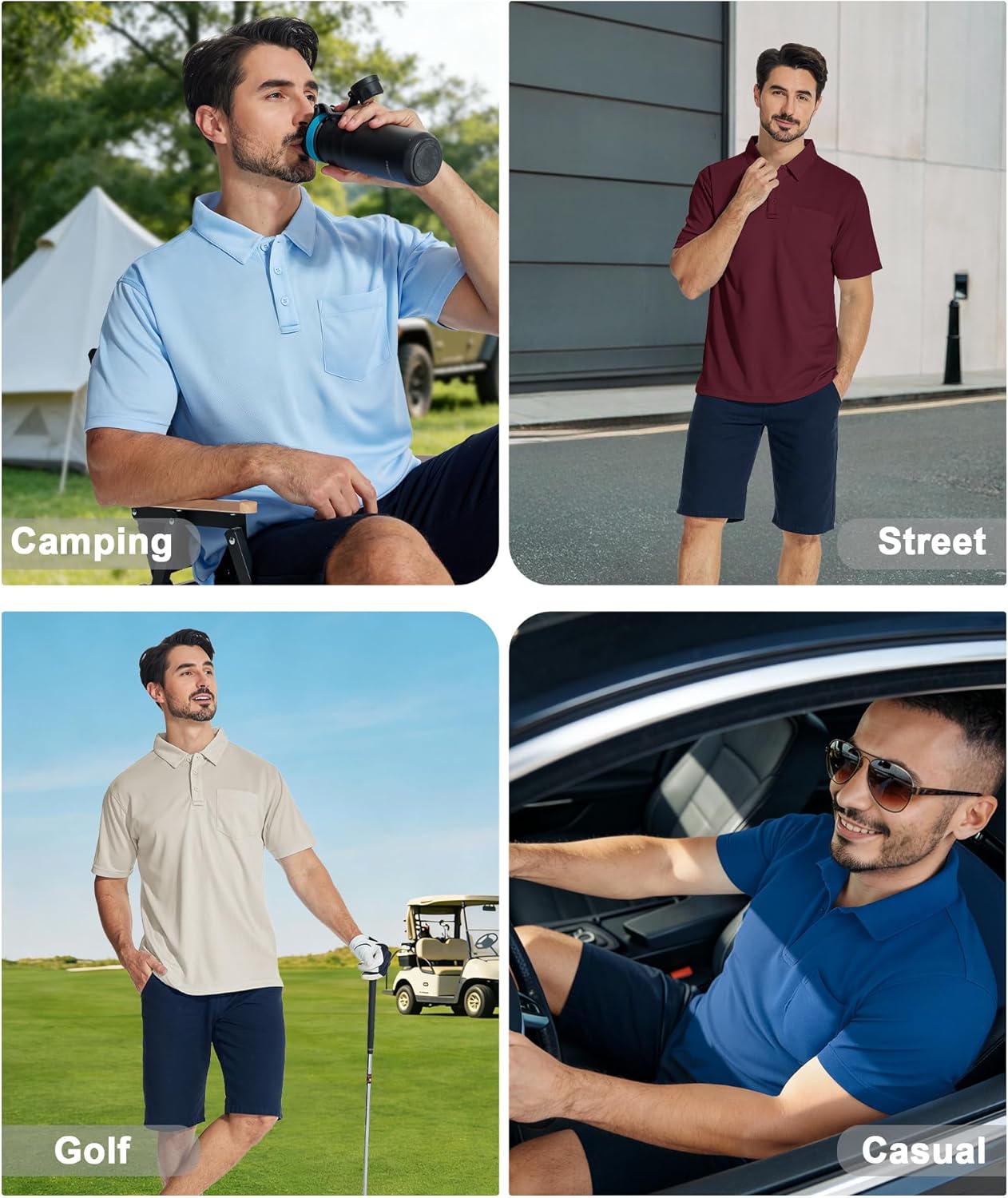ZITY 5 Pack Polo Shirts for Men with Pocket Dry Quickly Short Sleeve Athletic Outdoor Work Collared Shirts - Image 2