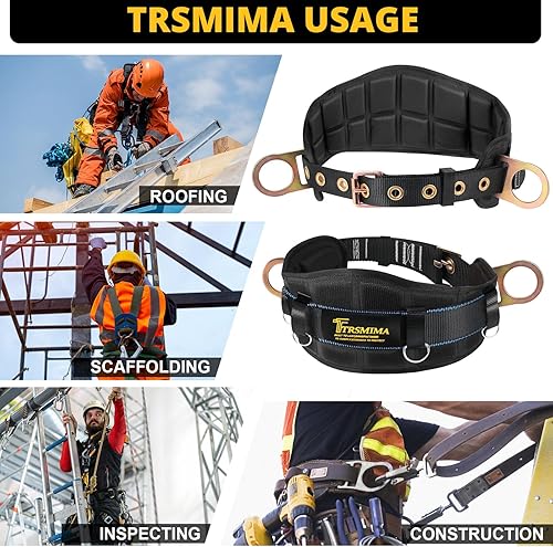 Miniatura 6 de TRSMIMA - Arnés de seguridad para escalar, protección contra caídas de cuerpo negro, para hombre, para techo, árbol, cintura, lengüeta, hebilla y