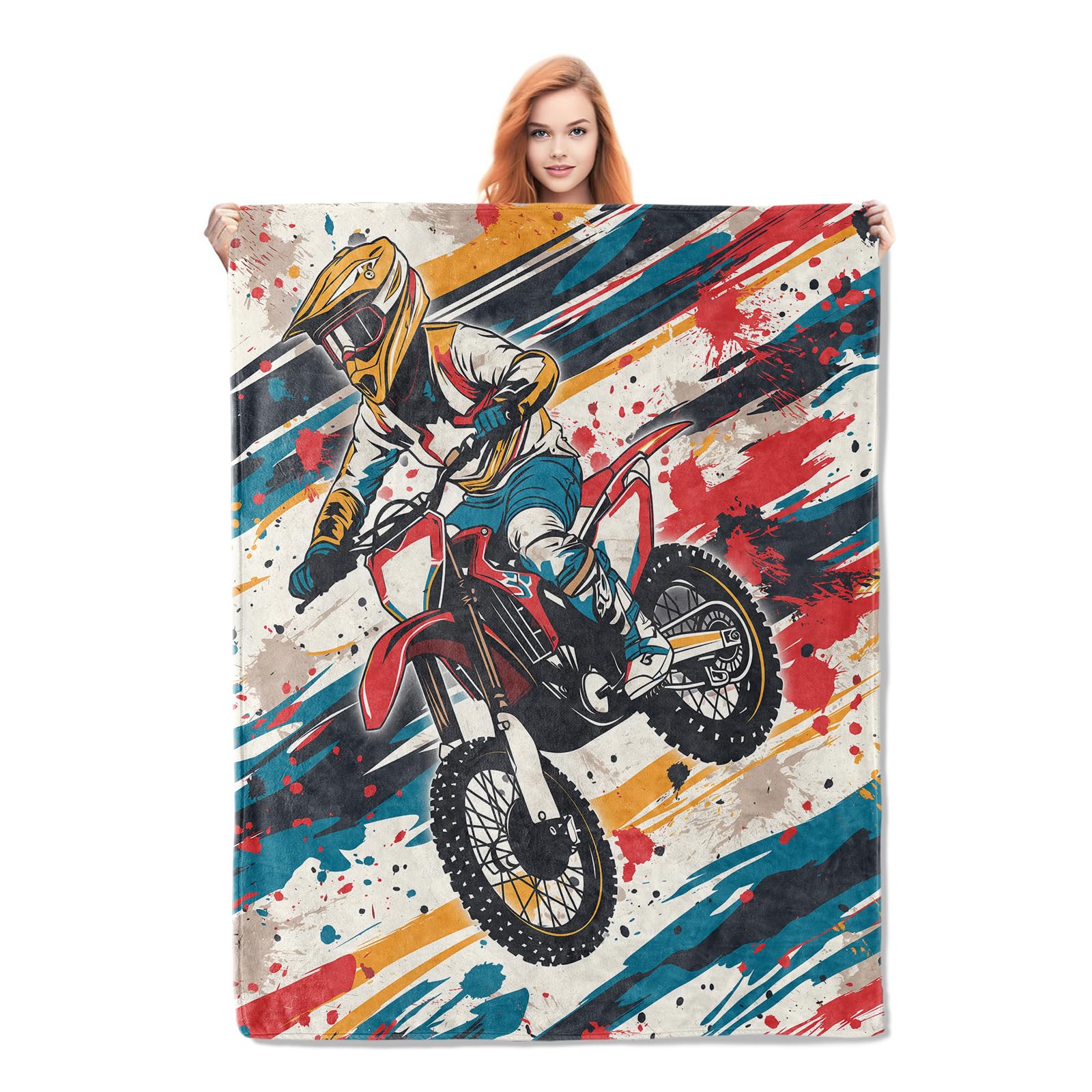 Dirt Bike Throw Blanket Gifts for Adults Men Kids Soft Warm Lightweight Cozy Motocross Sports Theme Throw Blankets for Bed Living Room Sofa Travel