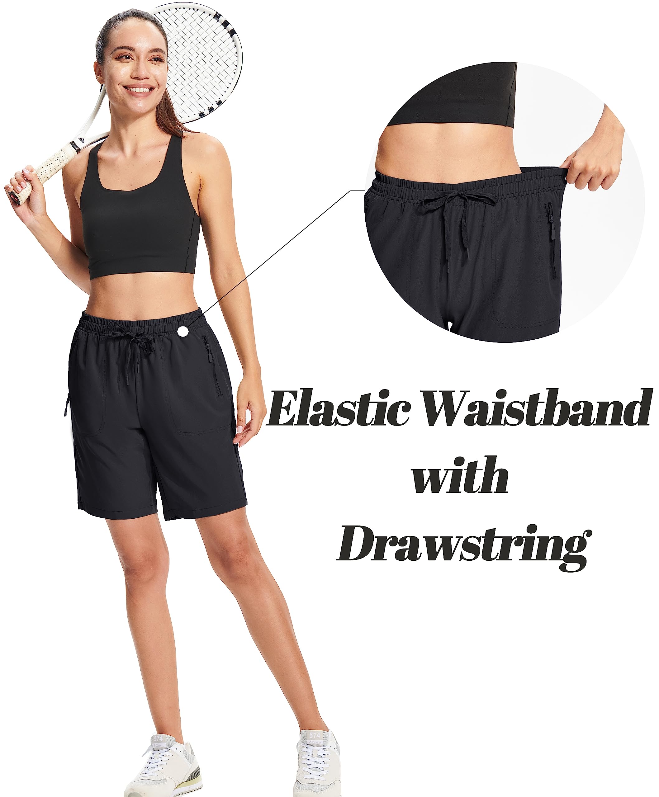 MAGCOMSEN Women's Athletic Shorts Quick Dry 8" Hiking Golf Drawstring Shorts Zipper Pockets Summer Outdoor Water Resistant - 5