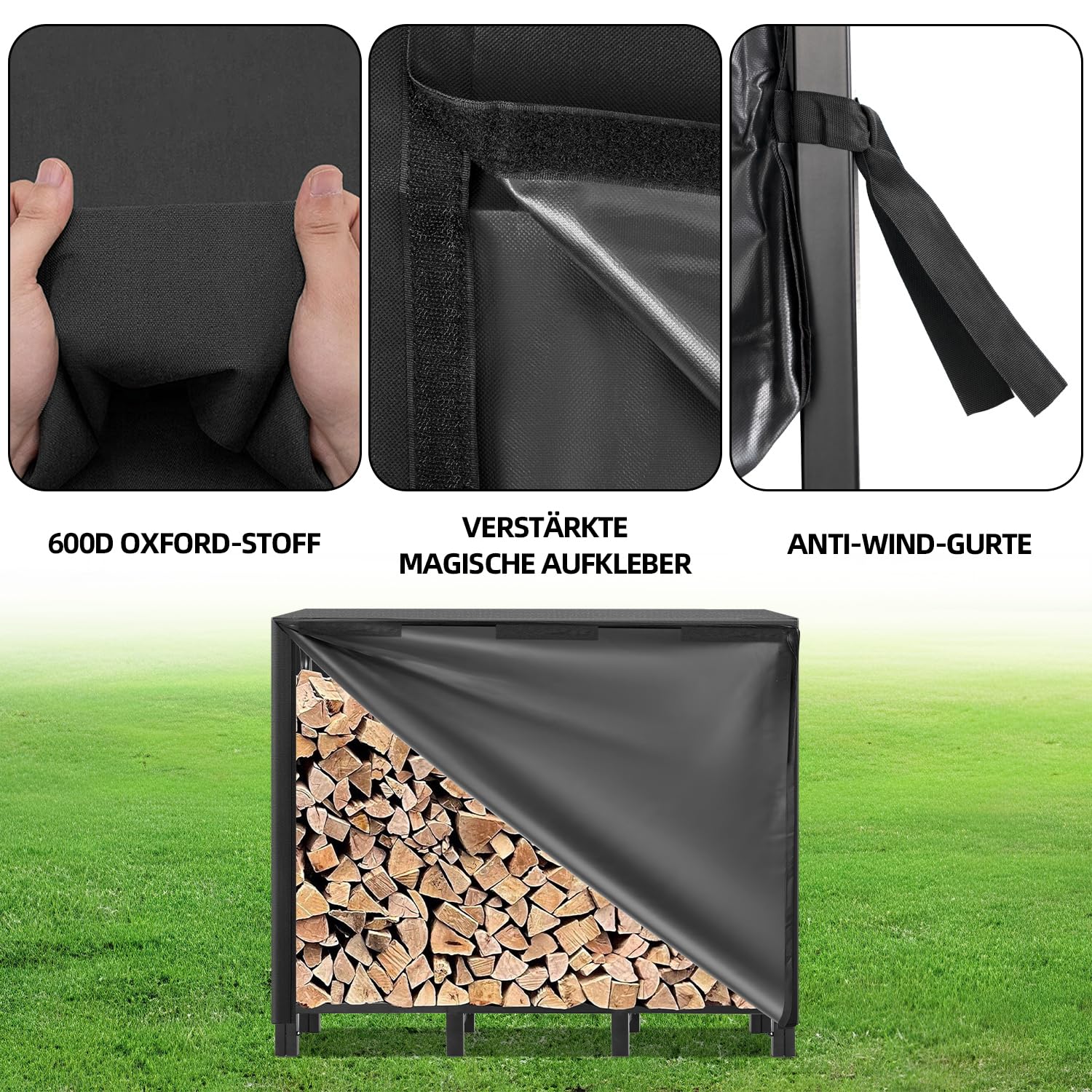Kendane 4FT Kaminholzregal Aussen Metall Feuerholz Aufbewahrung – Holzlager Außen Wetterfest Brennholzregal Outdoor Außen Garten, Holzregal & Holzunterstand Draußen (122x39.5x100cm,Schwarz)