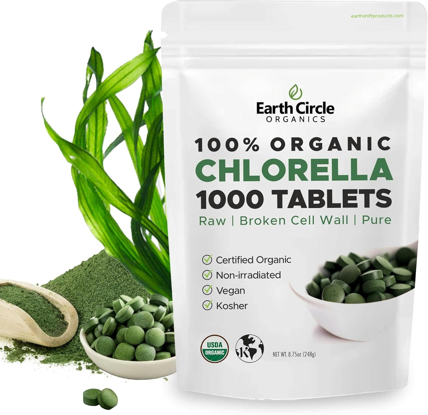 Organic Chlorella Tablets 1,000 Count | High Potency Superfood | Chlorophyll Pills from 100% Pure Green Algae | Broken Cell Wall for Max Absorption | Vegan, Kosher, Non-GMO | 4 Tabs per Day (1-Pack)