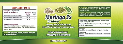 Miniatura 5 de Moringa en Capsulas naturales. Set de 2 frascos. Triple acción, extraida de la planta, fruta y semillas.Alto contenido de proteinas, vitaminas y