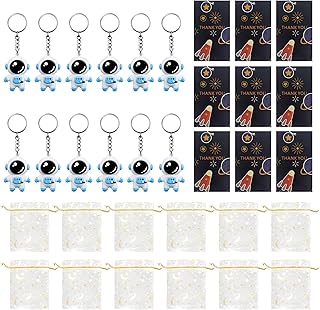KAIX Astronaut Space Party Favors, Cute Astronaut Space Keychain Party Favors 12 Sets with Thank You Tags And White Organza Bags for Birthday Party Baby Shower Holiday