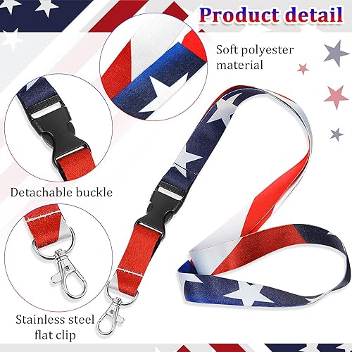 Miniatura 2 de Outus 8 Pieces Key Lanyard, ID Card Lanyards Neck Strap Key Chain Holder Wristlet Lanyard for Women Men (American Flag Style)