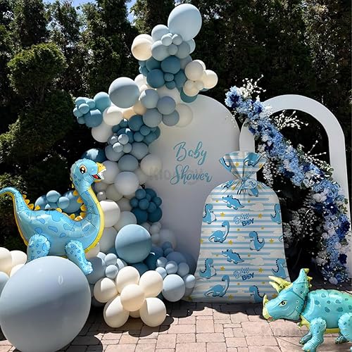 Miniatura 7 de KIDAJOY Bolsas de regalo de plástico extra grandes de dinosaurio para baby shower, para niños, bolsa de regalo de dinosaurio azul gigante con