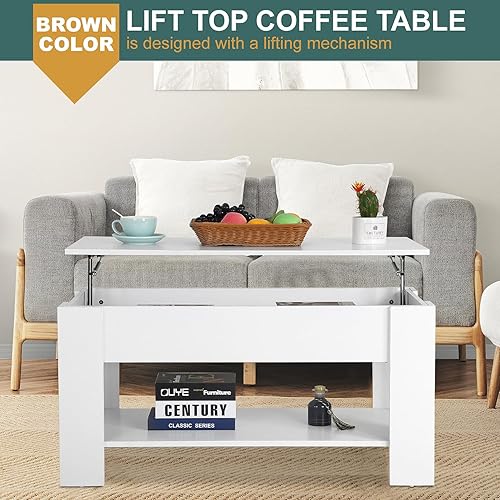 Miniatura 19 de PayLessHere Mesa auxiliar elevable con compartimento oculto y estante de almacenamiento, mesa de comedor de madera para sala de estar y hogar Negro