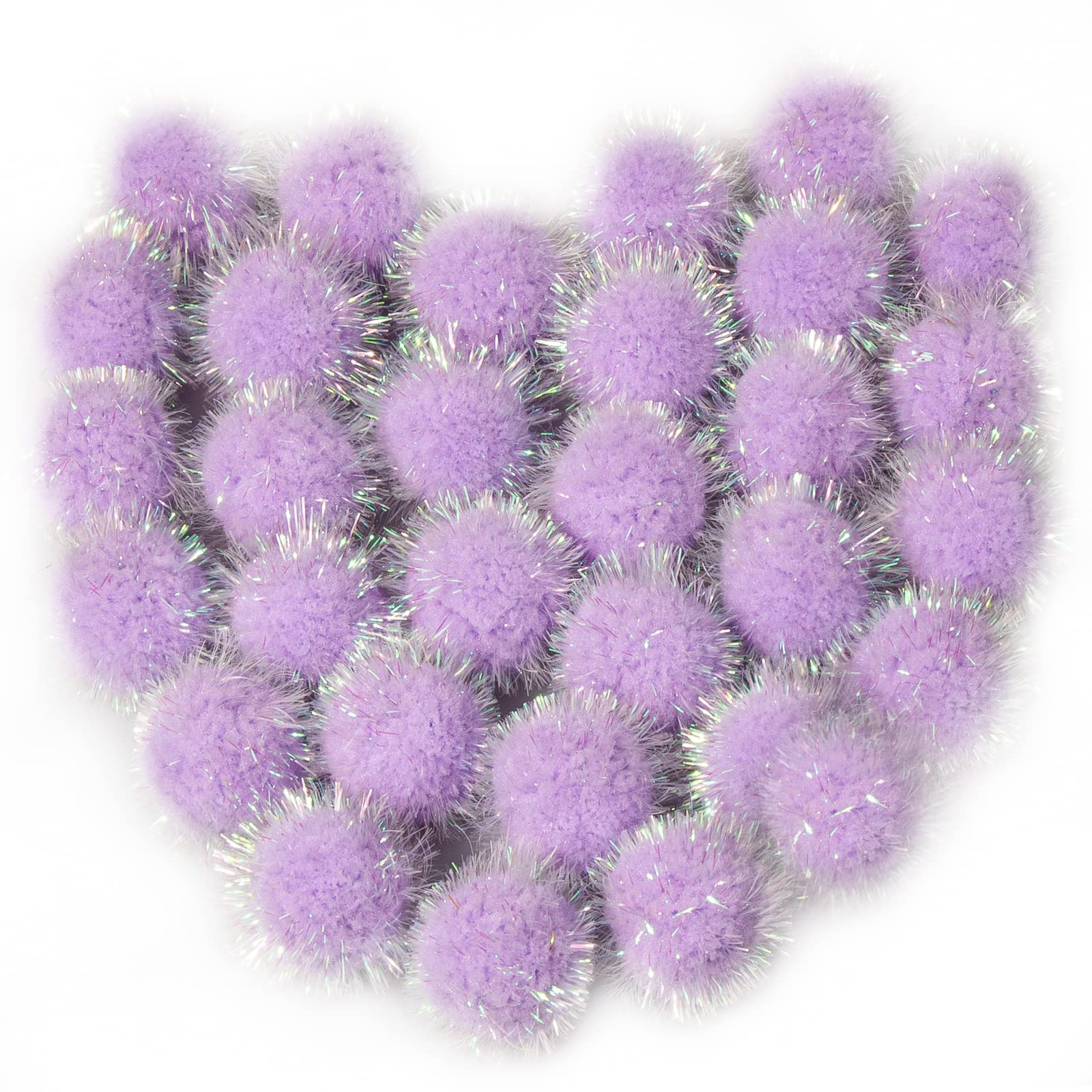 VAPKER 30 Pcs Cat Ball Toys Sparkle Balls Extra Large 2 Inch Cat's Favorite Chase Glitter Ball Glitter Tinsel Pom Poms Balls Purple Color