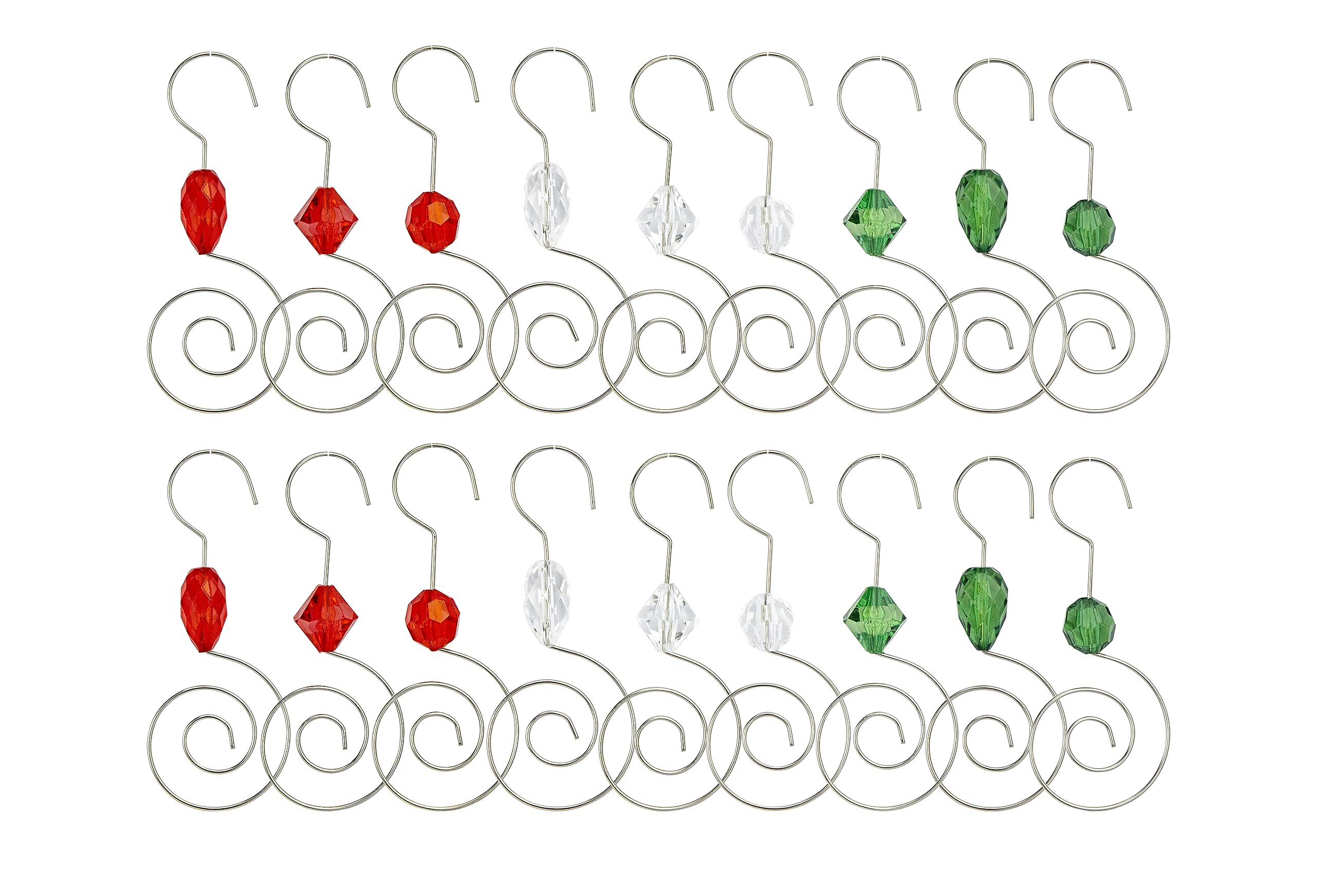 WEIBIAO Christmas Ornament Hanger Decoration Iron Hook with Acrylic Jewelry for Christmas Tree,Home Decoration (Gold Hook, Clear Jewelry,36 Pieces) (Silver)