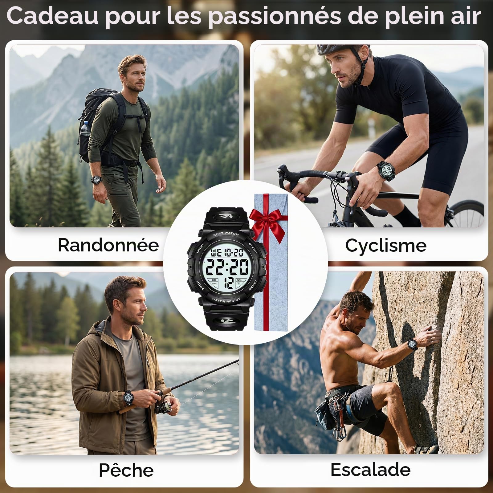 CIVO Montre Homme Sport Militaire étanche Montre Digitale Chronomètre Alarme Lumière LED Montres Bracelet Hommes Numerique Mode Grand Cadran