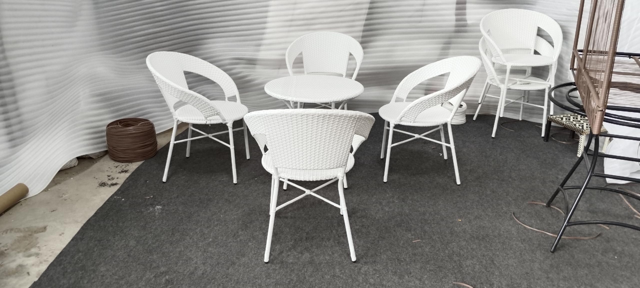 Grand Living 5-Piece Outdoor Bistro Set, Wicker Patio 4 Chair and Round Table with Weaving Top Weather-Resistant for Garden,Terrace, Lawn,& Balcony (White)-image-46