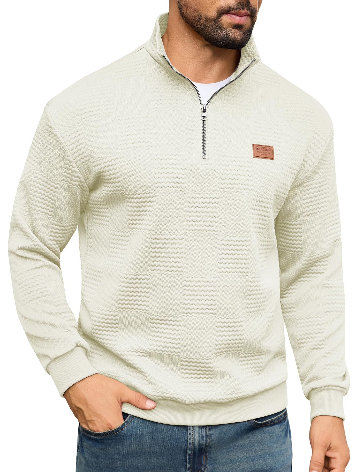 urru Men's Quarter Zip Pullover Sweatshirt Mock Neck Long Sleeve Sweater Slim Fit Casual Polo Sweaters-picture-43