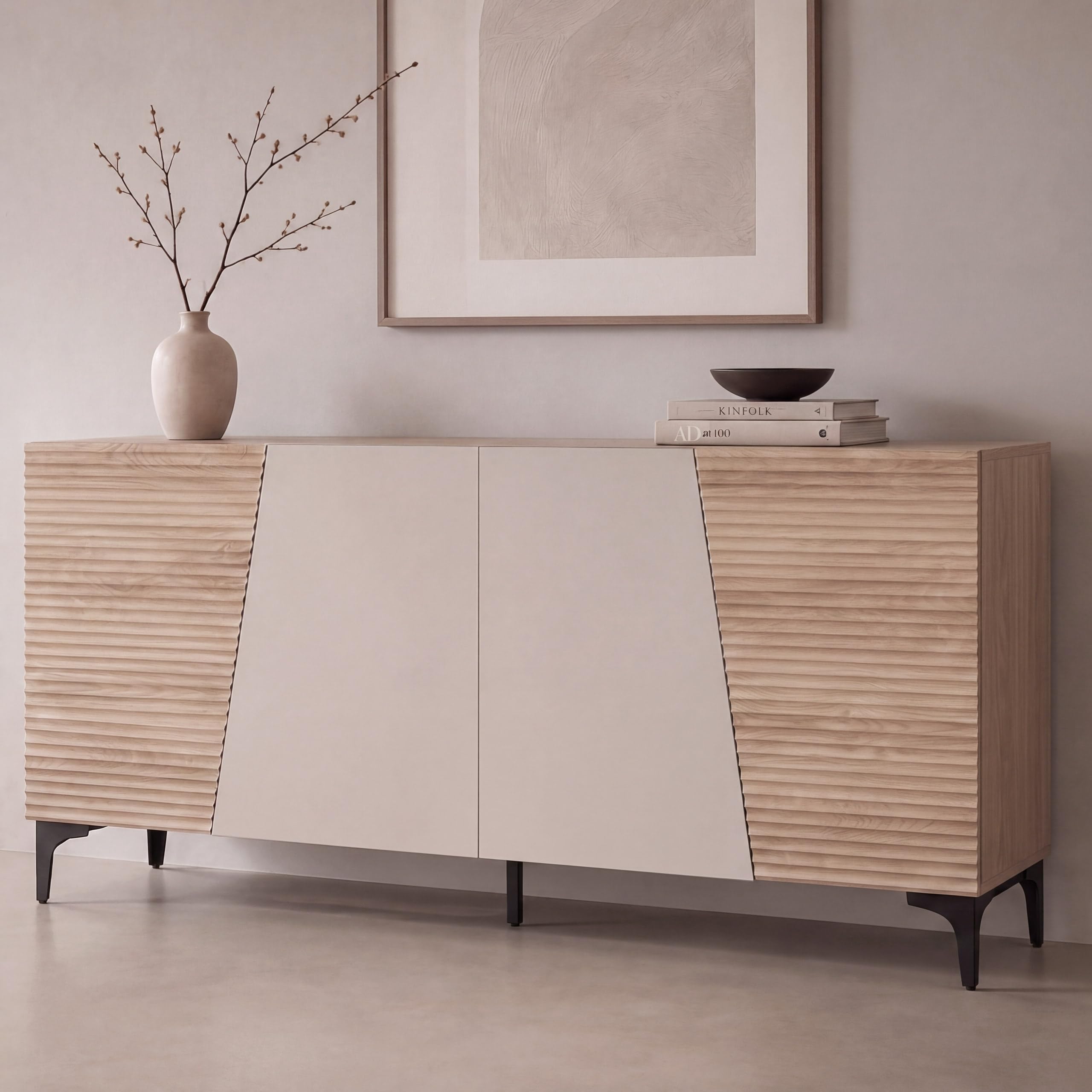 Mendler Komoda HWC-Q83, komoda na drzwi, struktura 3D, schowki MDF melamina, 80 x 160 x 42 cm, wygląd dębu