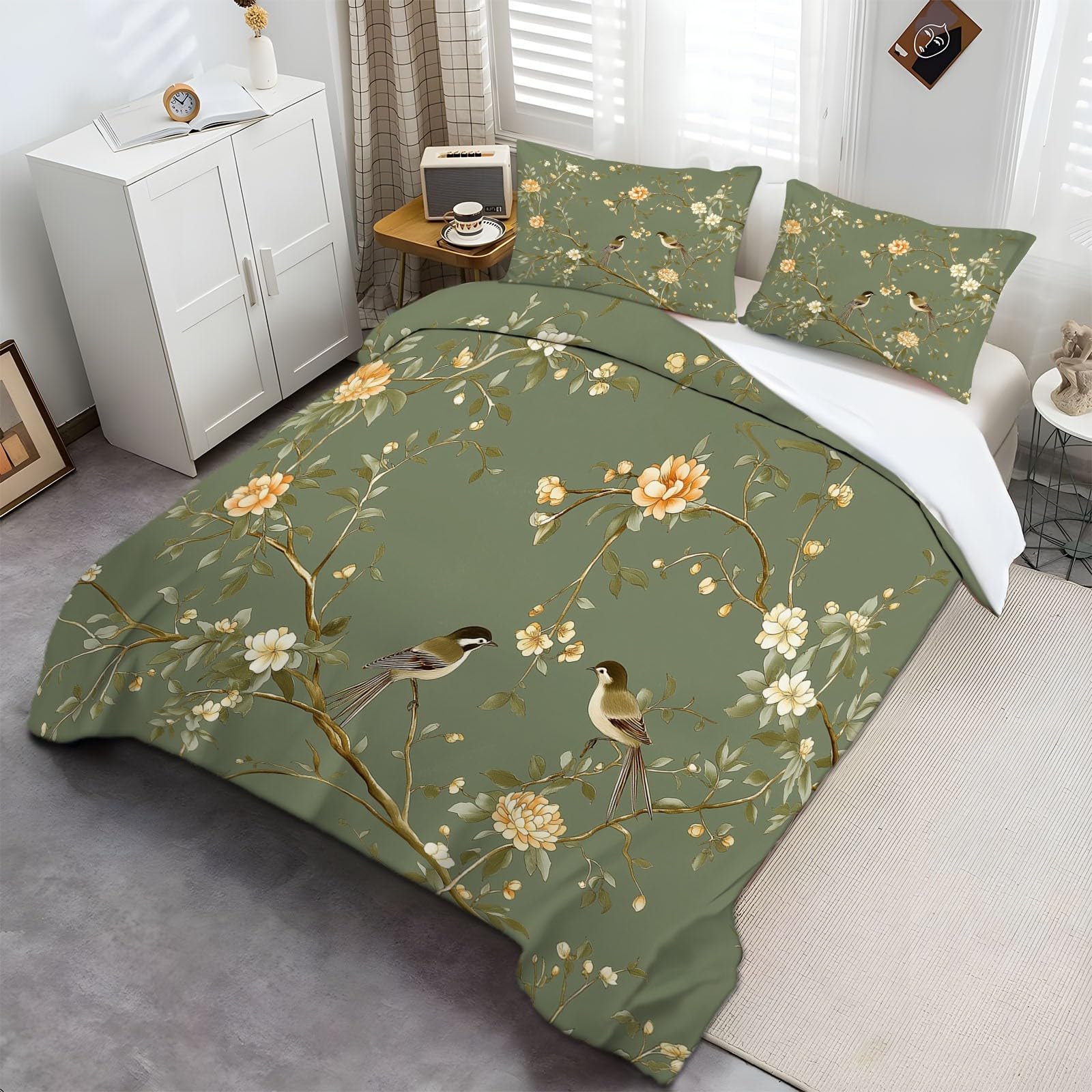 Zestawy pościeli w stylu retro 200 x 200 cm, styl retro chiński kwiat i ptak obraz poszewka na kołdrę miękka i oddychająca poszewka na kołdrę, łatwa pielęgnacja, luksusowa poszewka na kołdrę z